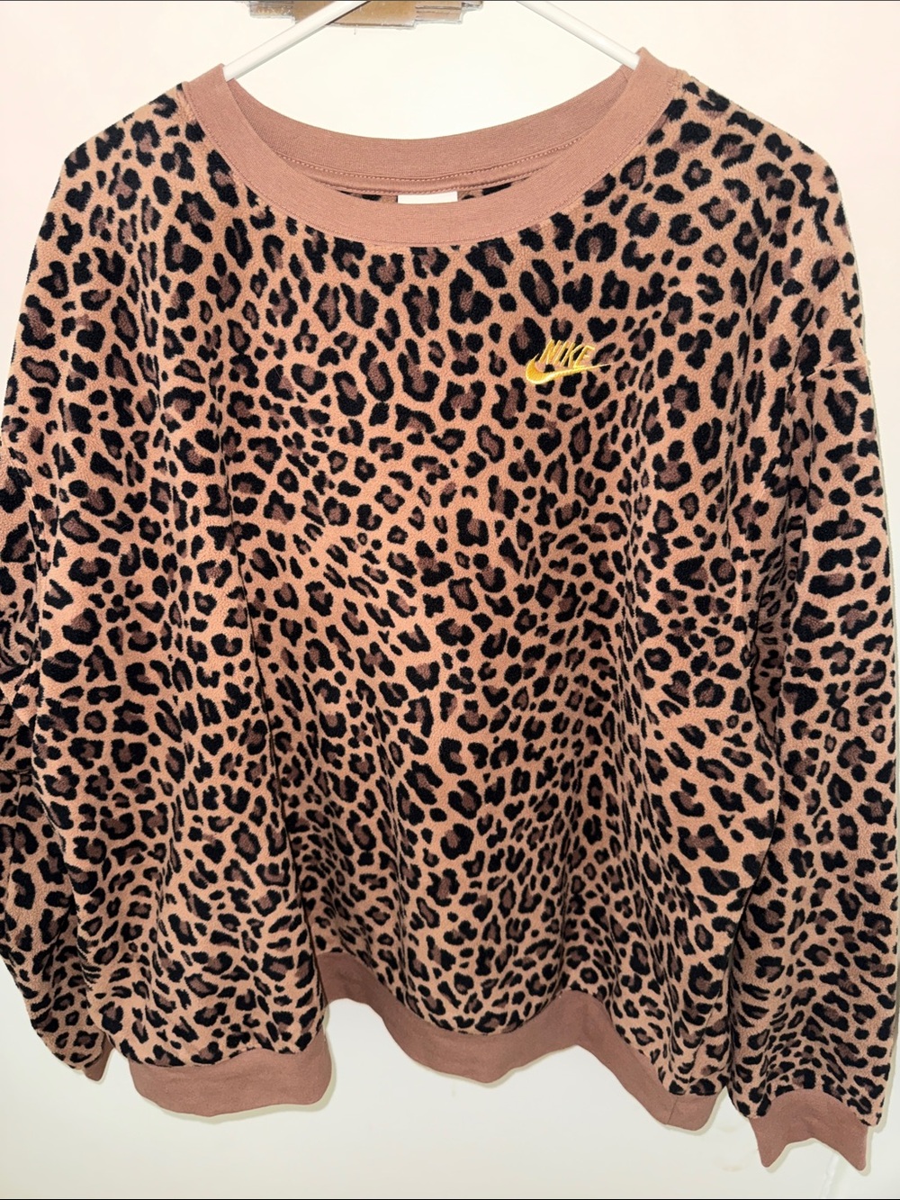 Nike fleece leopard print crewneck sweater NWOT